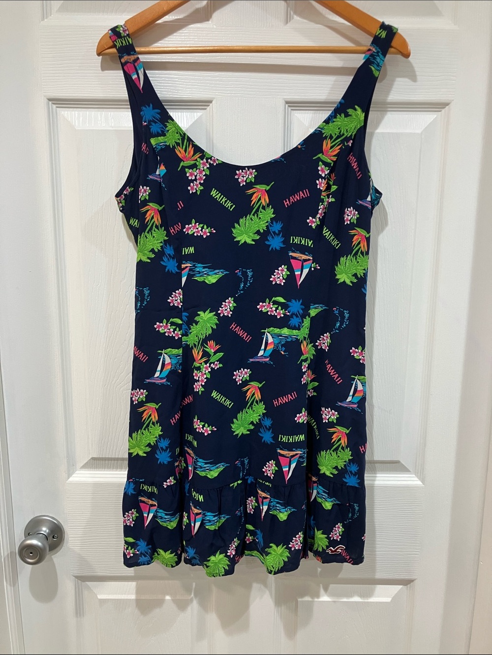 Hollister navy dress with green and orange trim